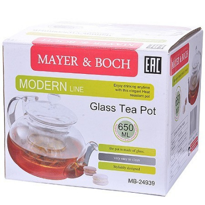 24939 Чайник заварочный стеклянный 650мл, ​​​​​​​MAYER&BOCH