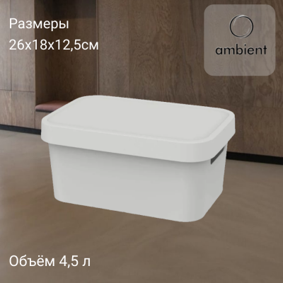 Коробка для хранения 26*18*12,3см, объём 4,5л, Ambient, серия Folk, цвет светло-серый